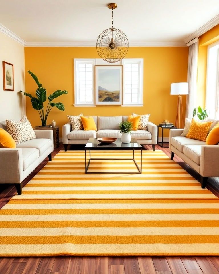 yellow striped living room rug
