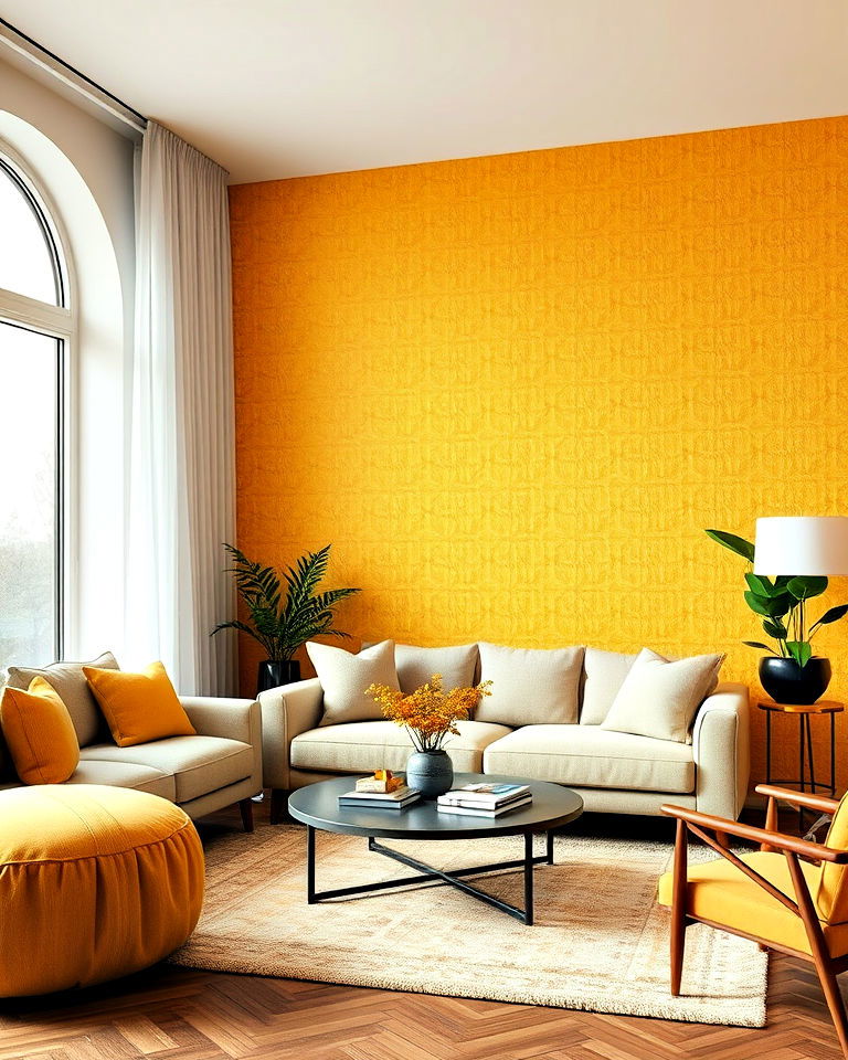 yellow textured wallpaper for living room
