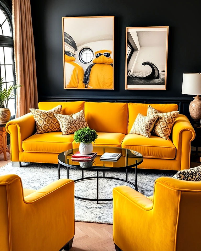 yellow velvet living room sofa