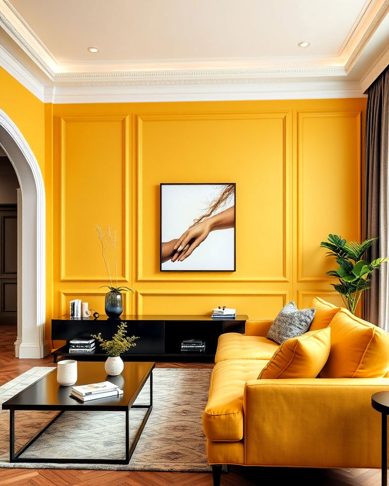 yellow wall panels living room