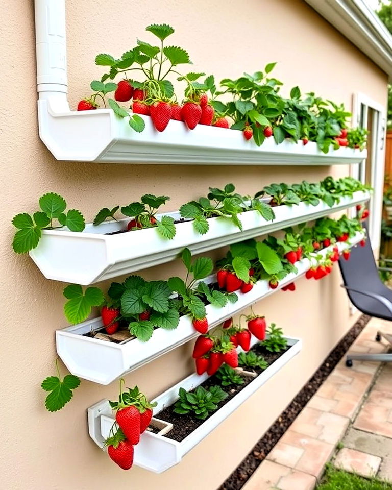 DIY gutter strawberry planter