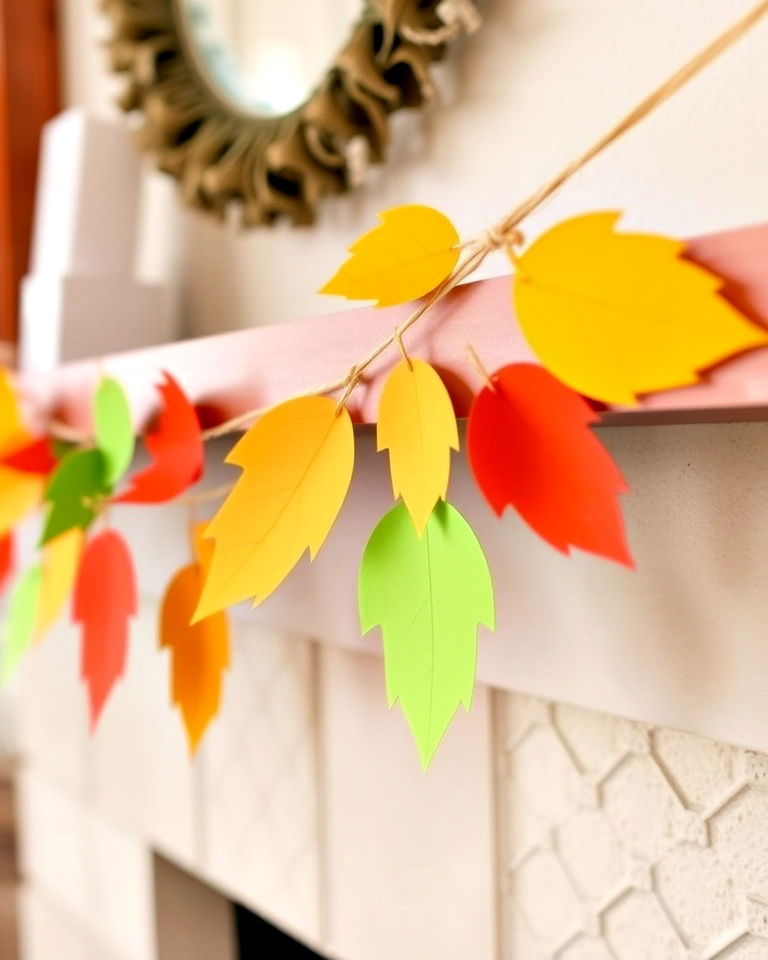 DIY paper leaf garland for a unique mantel decor