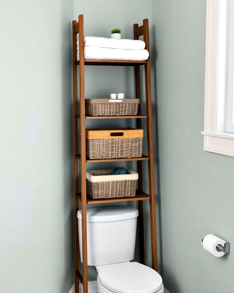 above the toilet ladder style storage unit