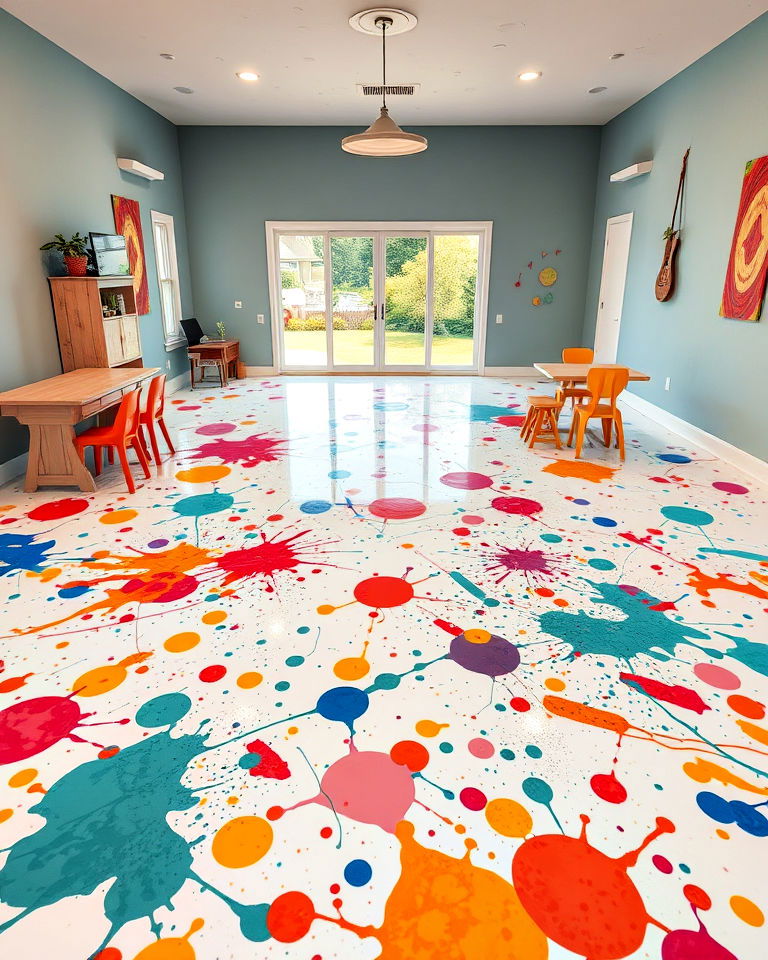 abstract splatter epoxy floor