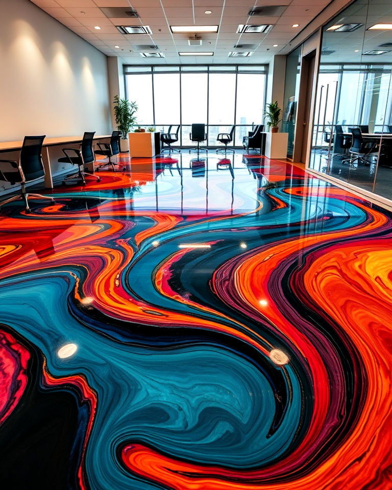 abstract swirl epoxy floor design