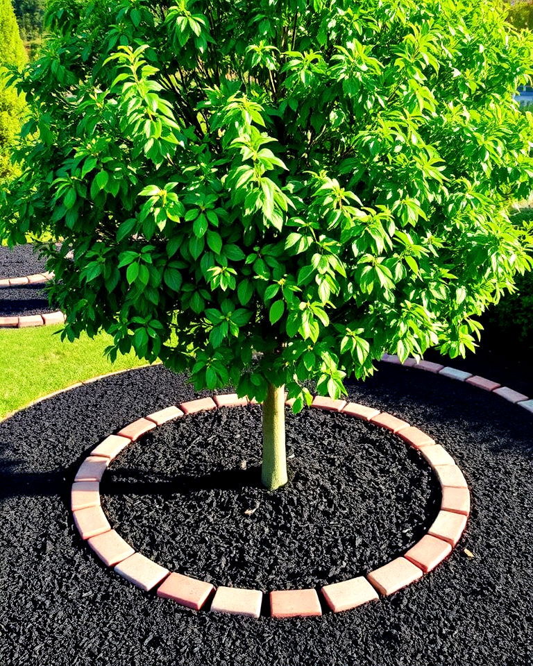 accent tree with a black mulch circle border