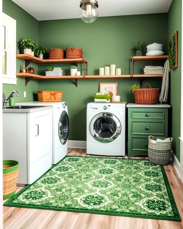 add a green rug or floor mat for laundry room