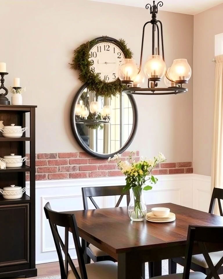 add a rustic brick accent below the chair rail