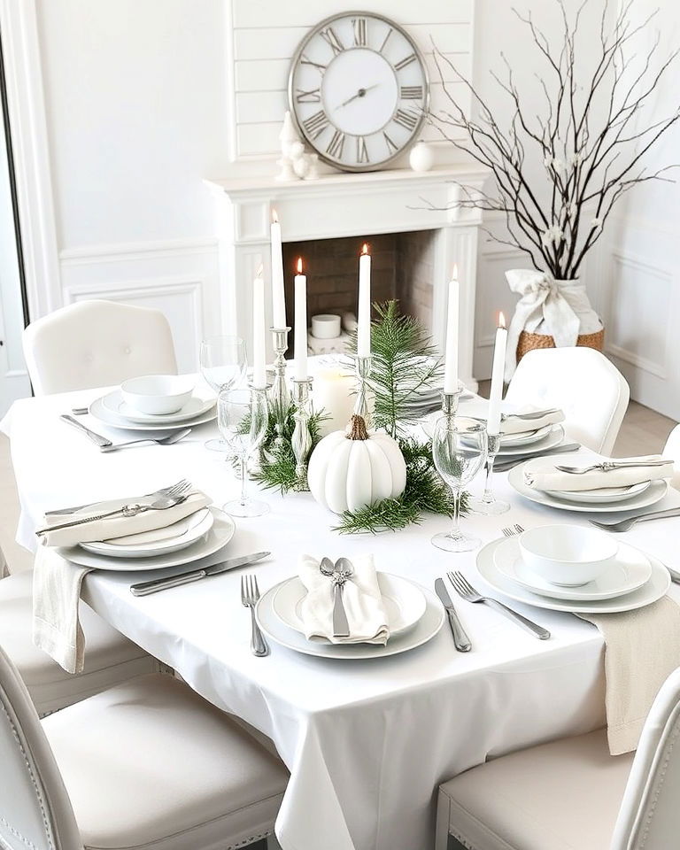 all white winter thanksgiving table