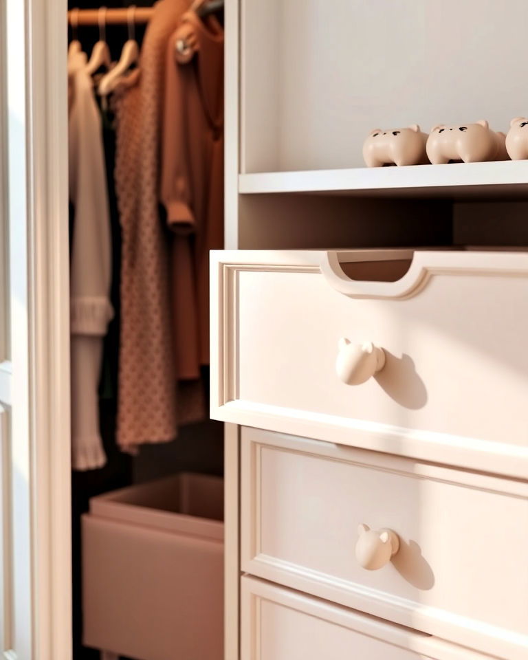 animal shaped drawer knobs in the closet