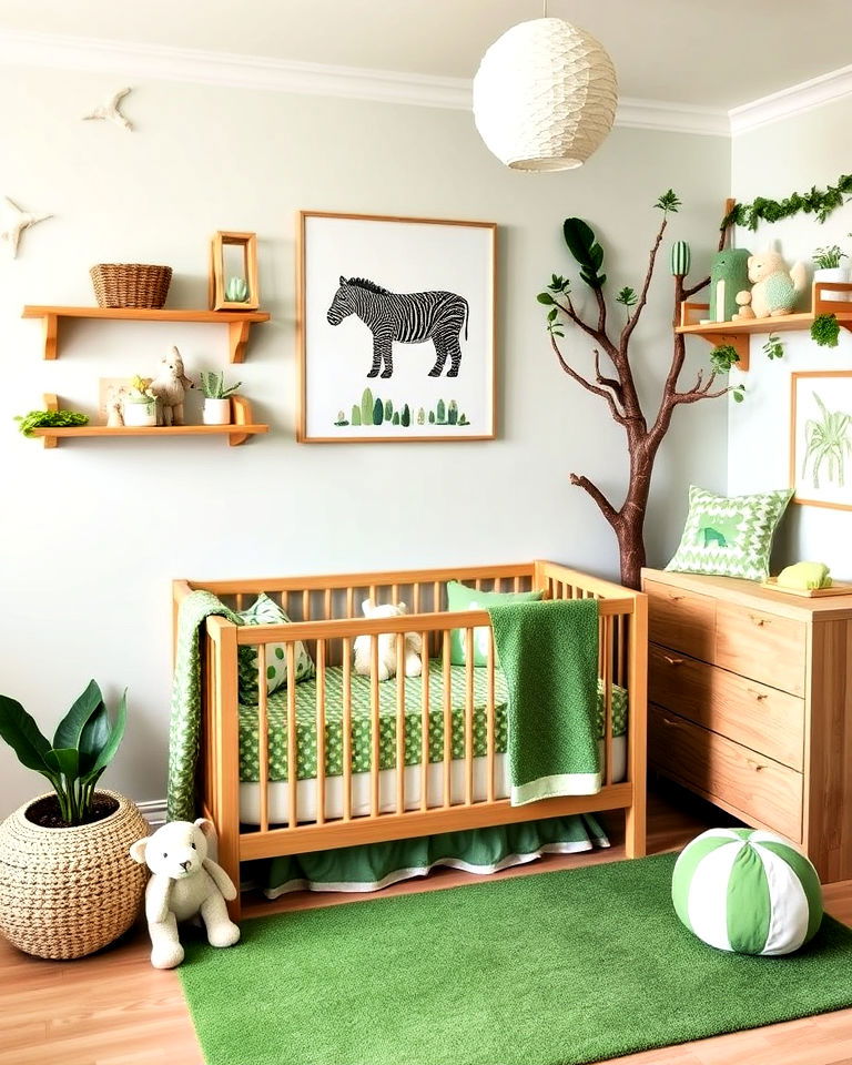animal themed green accessories for nursery