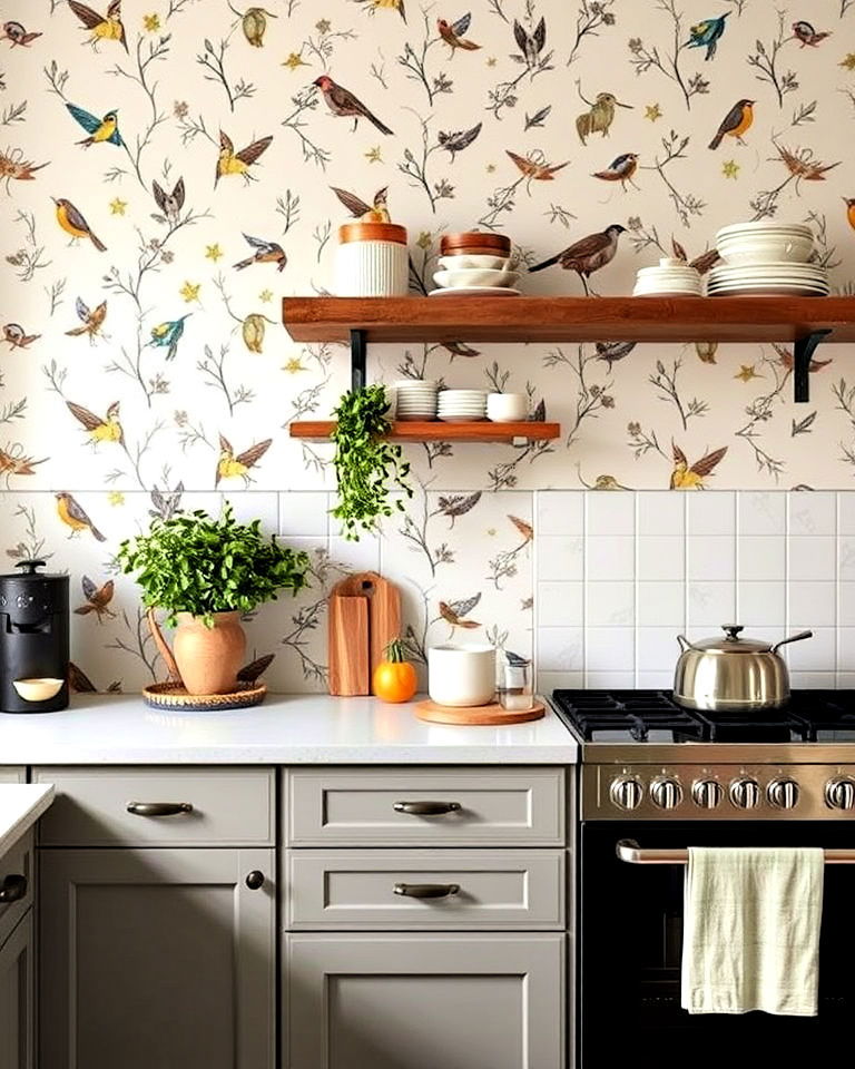 animal themed wallpaper to enhance the kitchen