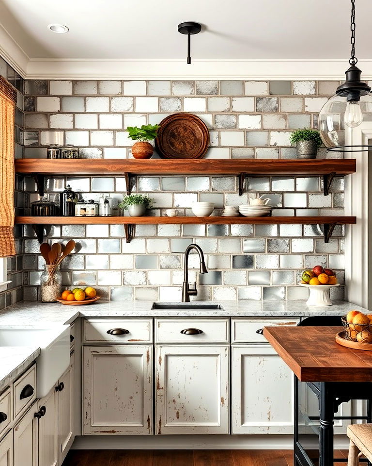 antique mirror tiles backsplash