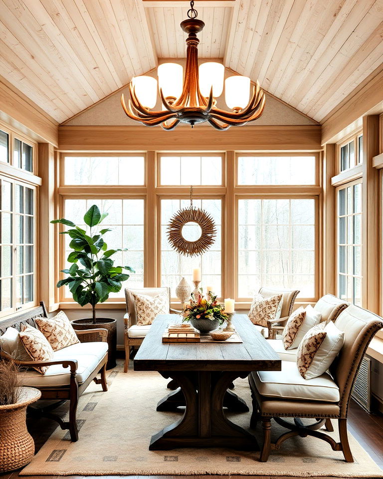 antler accents for rustic sunroom