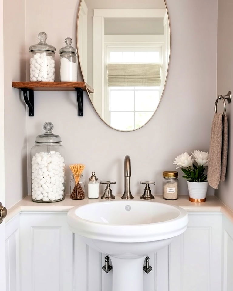 apothecary jars on counter or shelf
