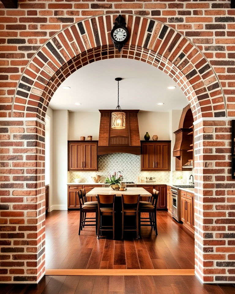 arched brick entryway to the kitchen