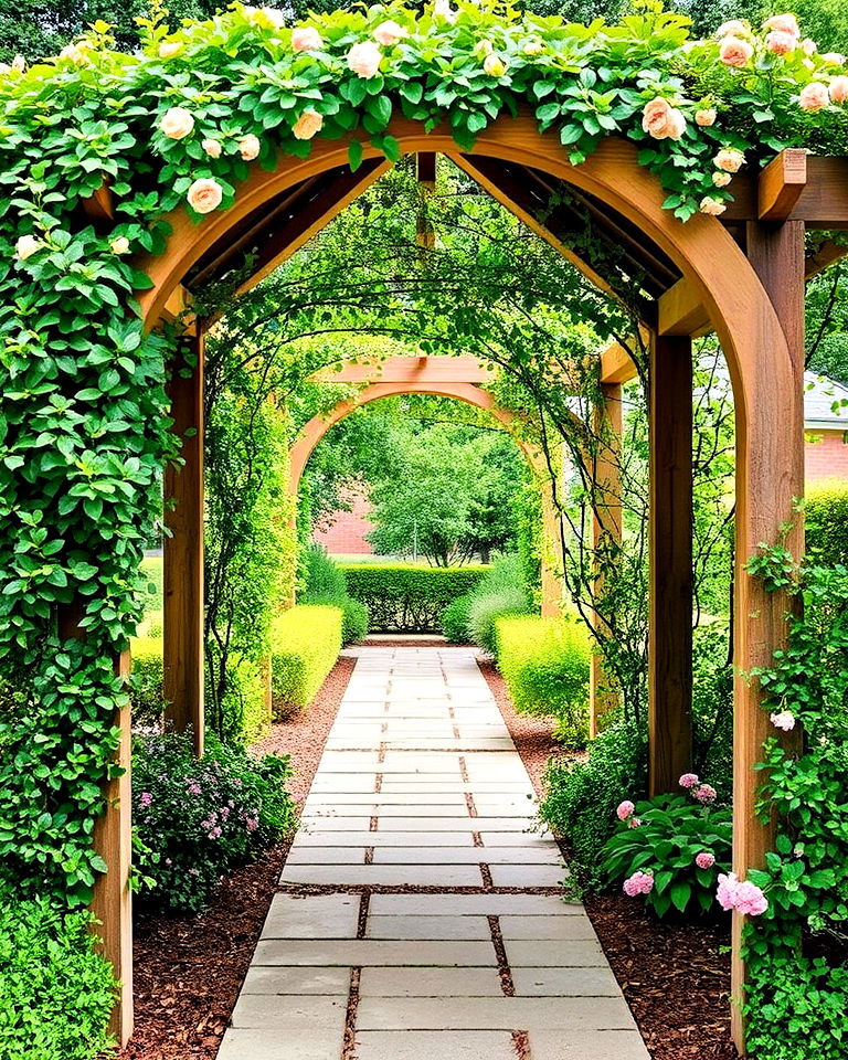archway and pergola long garden