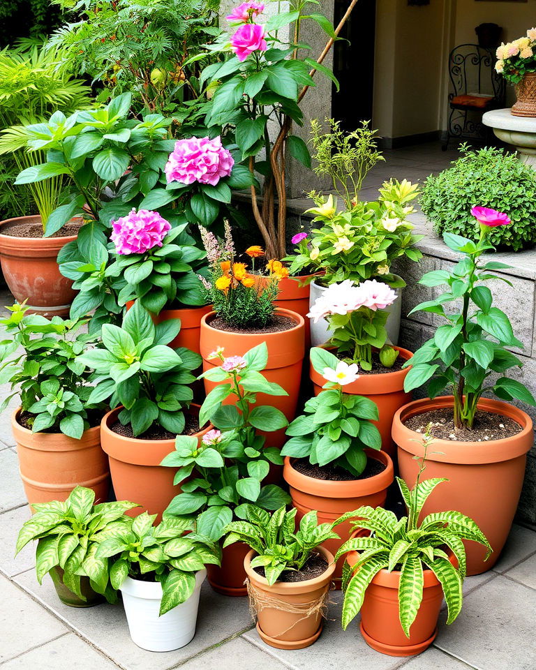arrange a cluster of potted plants