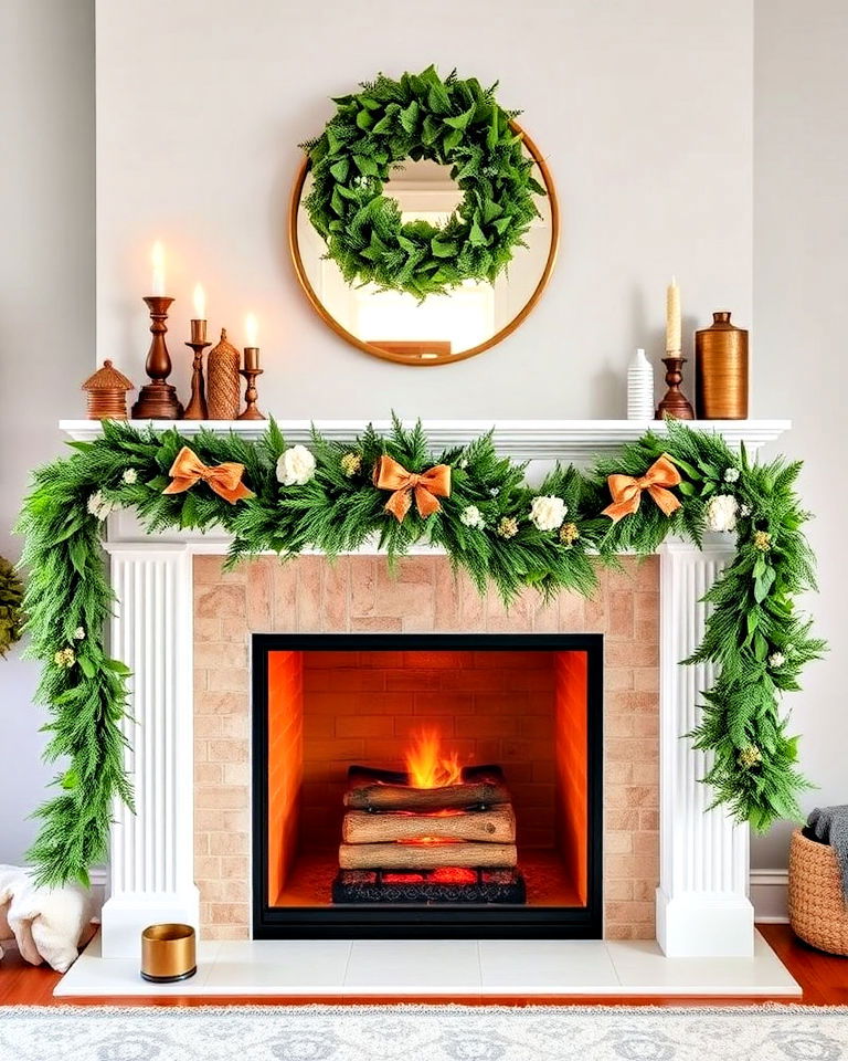 asymmetrical garland design for mantel
