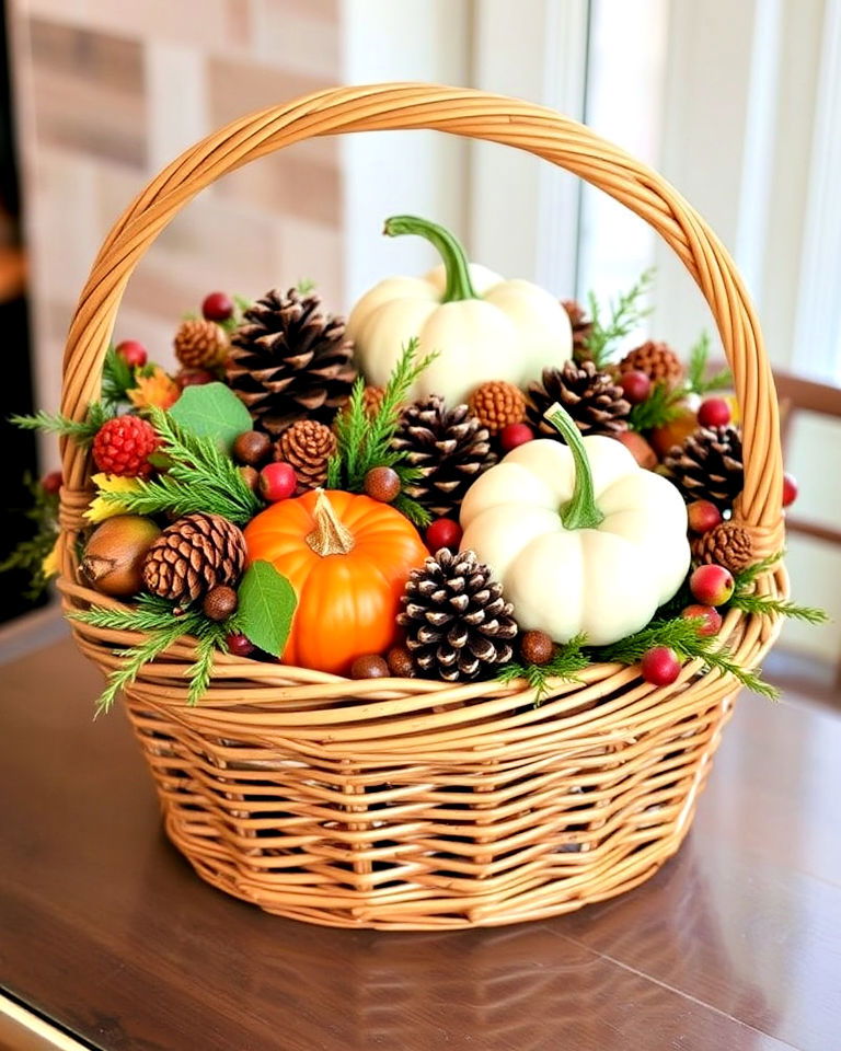 autumn basket decor for thanksgiving