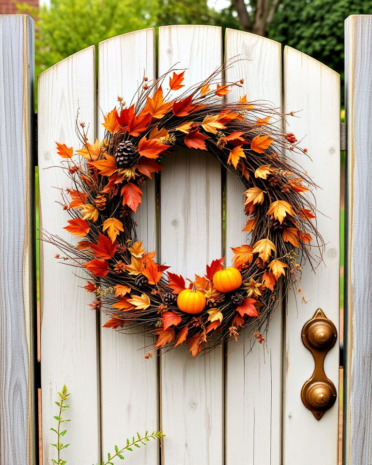 autumn wreath on garden gate