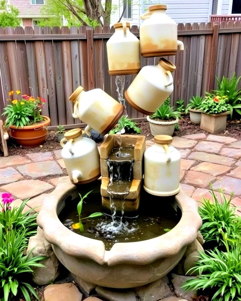 backyard diy water jug fountain