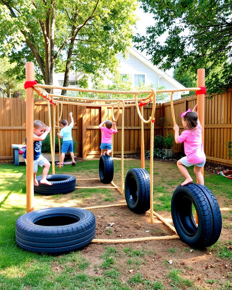 backyard into an adventure themed obstacle course