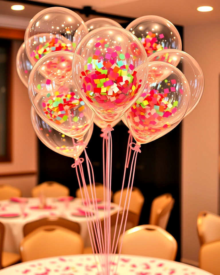 balloons filled with colorful confetti for birthday celebration