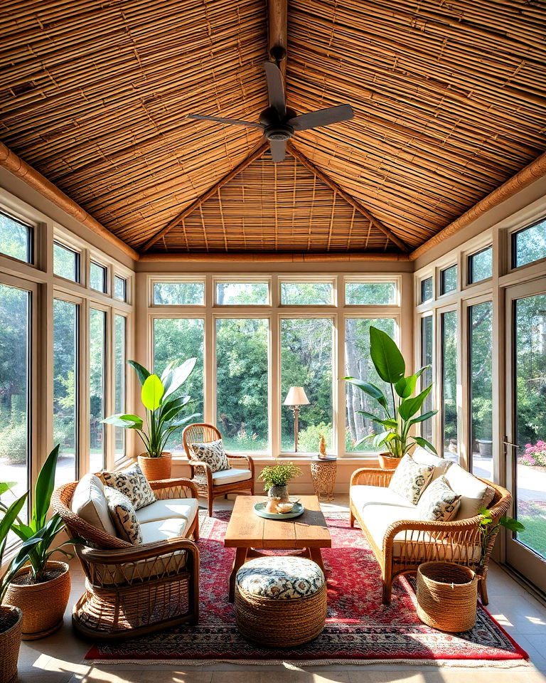 bamboo ceiling for tropical sunroom look