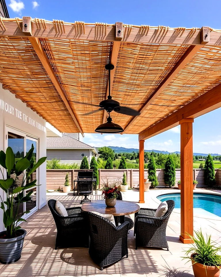 bamboo pergola roof covering for a tropical vibe