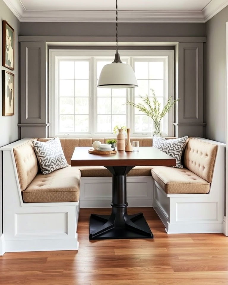 banquette with a sliding bench