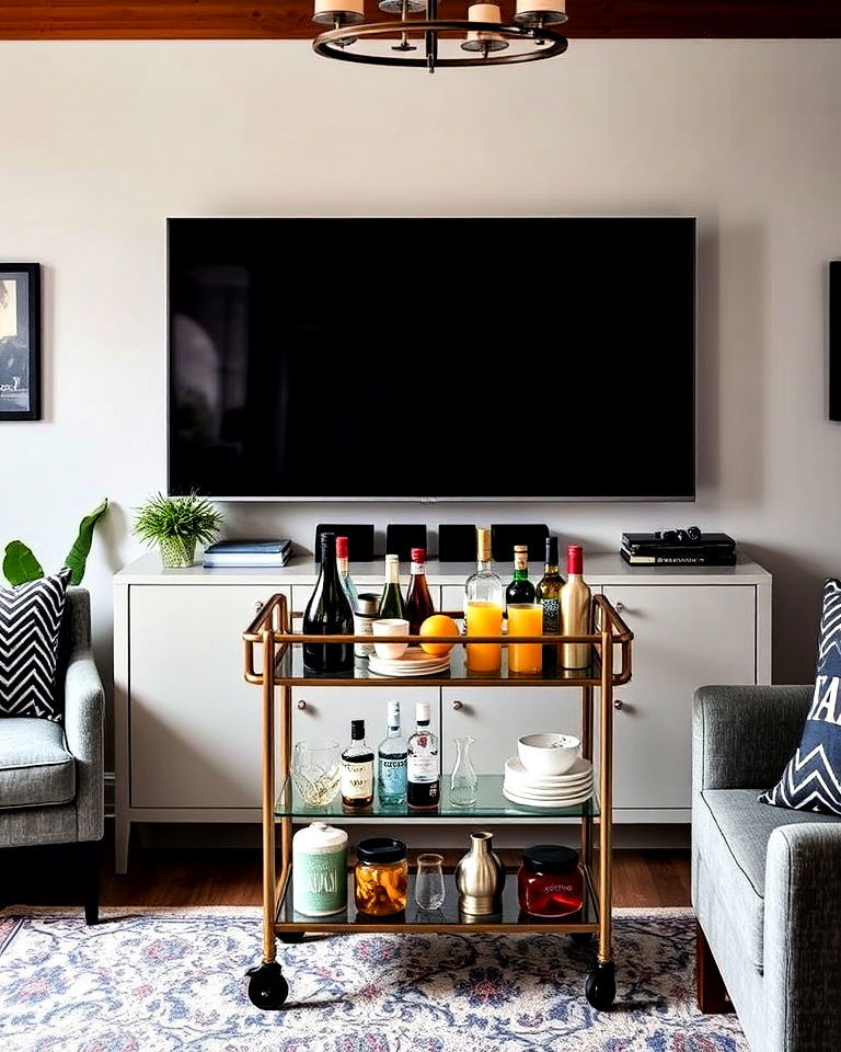 bar cart for convenient snacks and drinks