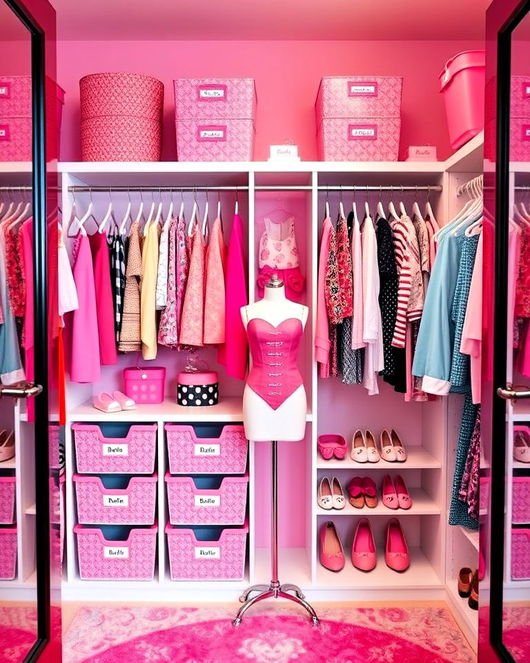 barbie inspired closet with organized sections
