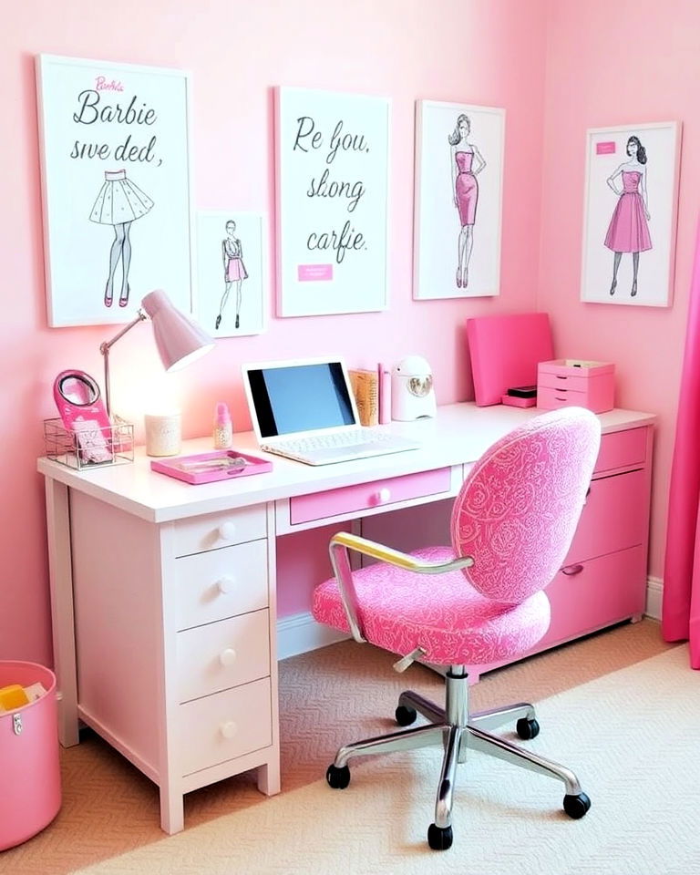 barbie inspired desk setup
