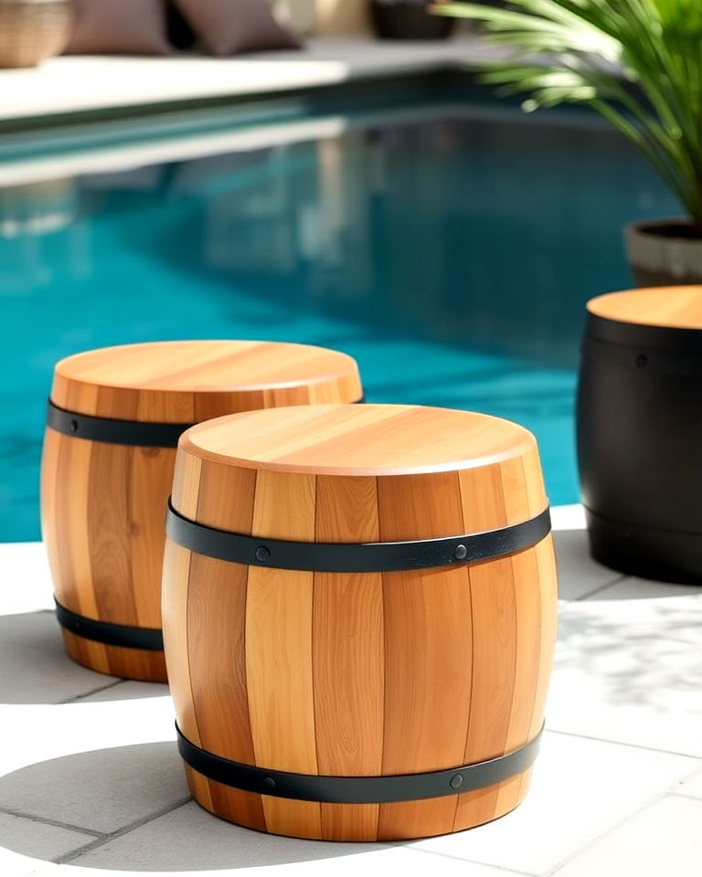 barrel shaped poolside stools