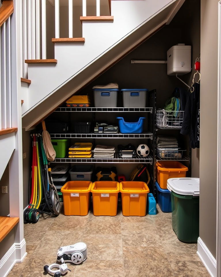 basement under stairs storage