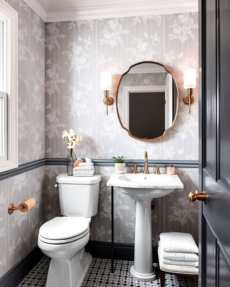 bathroom gray wallpaper with subtle prints