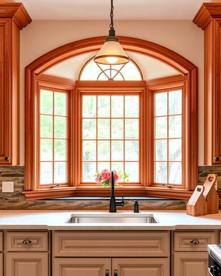 bay window with custom wood trim for kitchen
