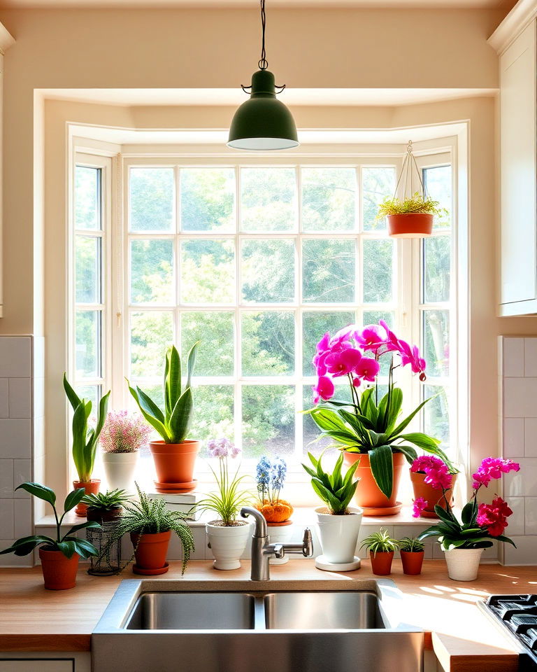 bay window with potted plants and flowers
