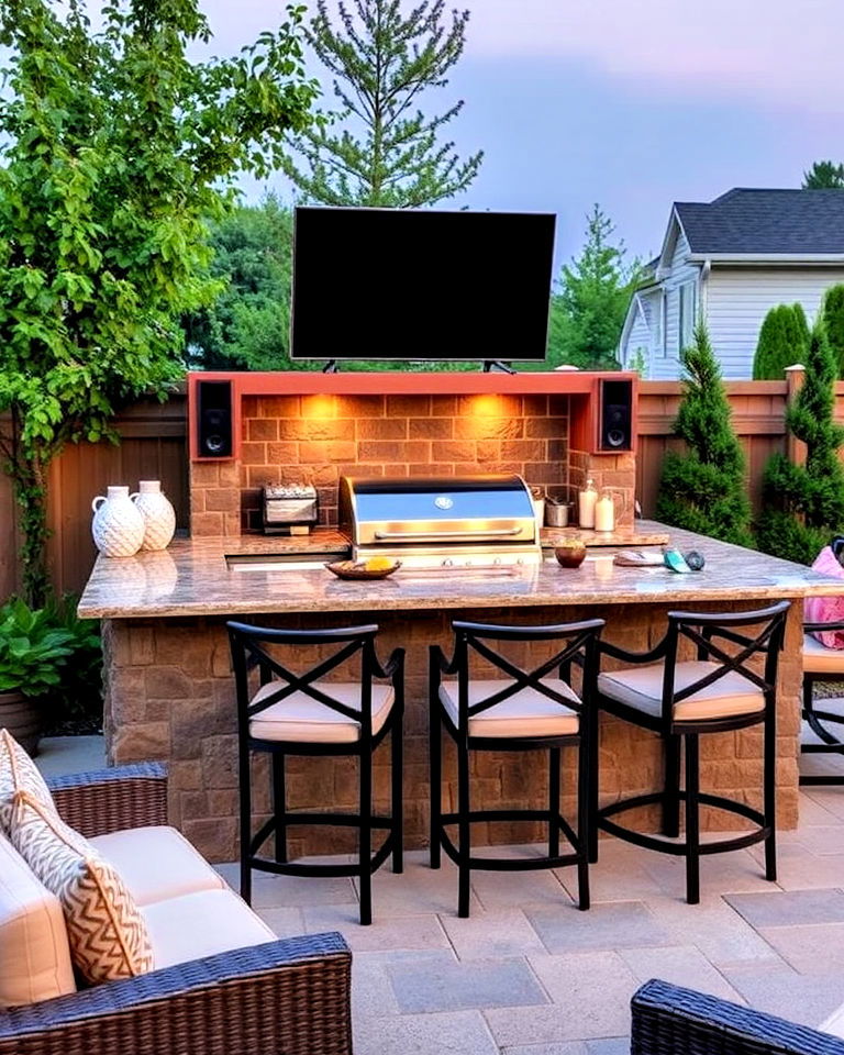 bbq island with outdoor entertainment system