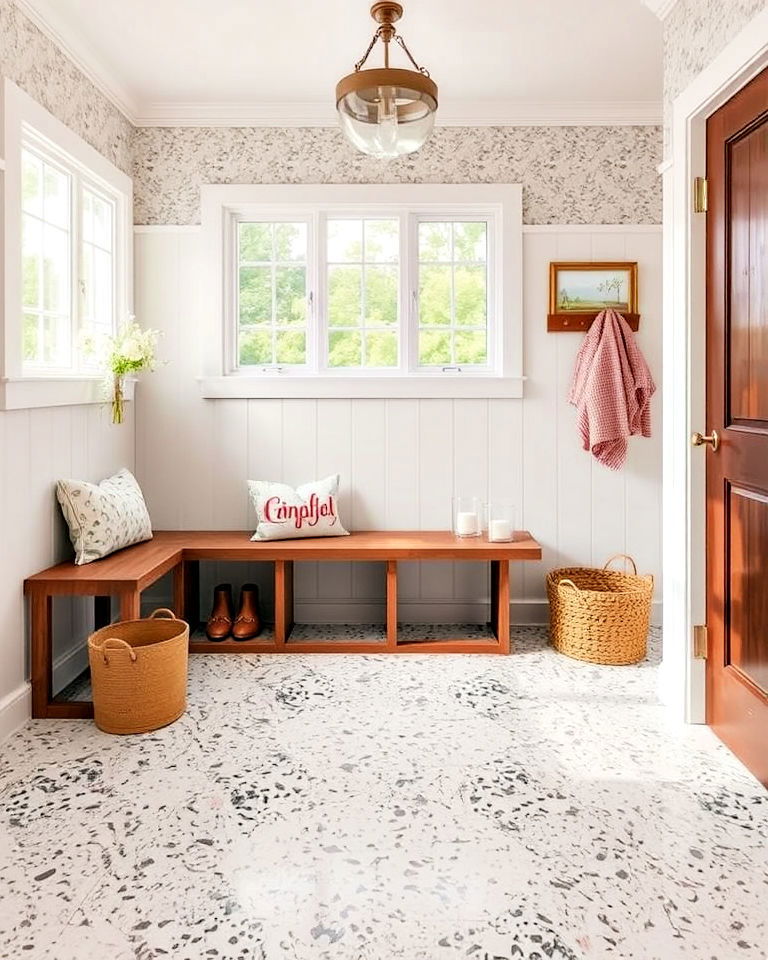 beautiful and unique terrazzo mudroom flooring