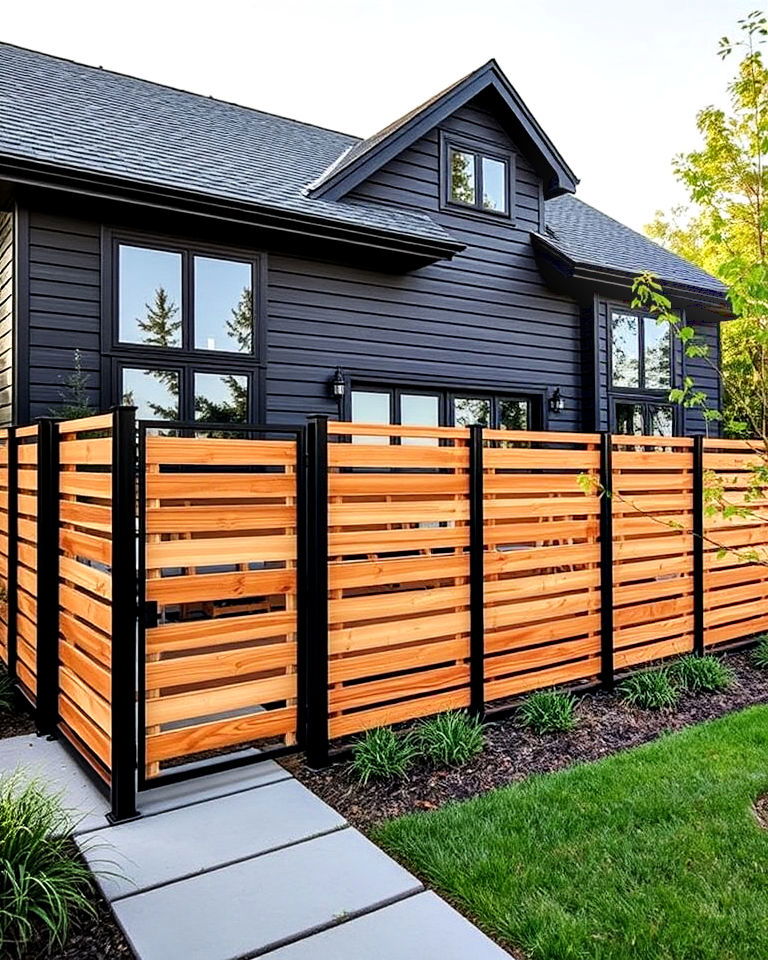 beautiful black exterior with cedar slatted fencing