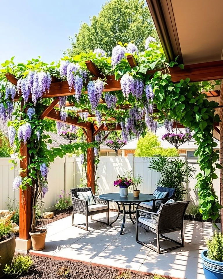 beautiful pergola with climbing vines