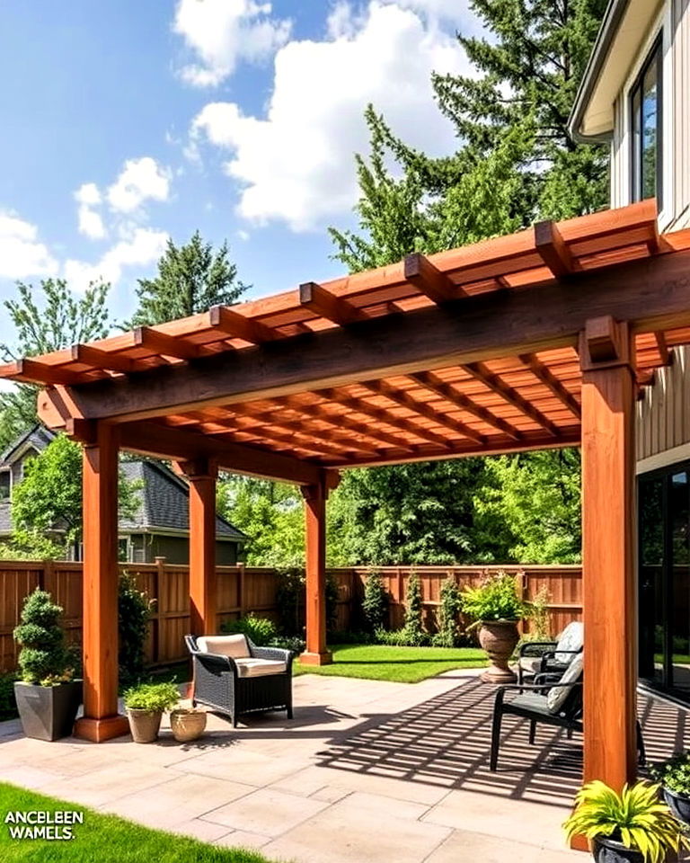 beautiful wooden slat pergola roof