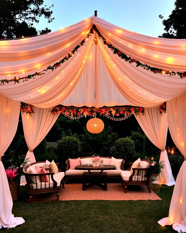 beautifully decorated canopy tent for outdoor celebrations