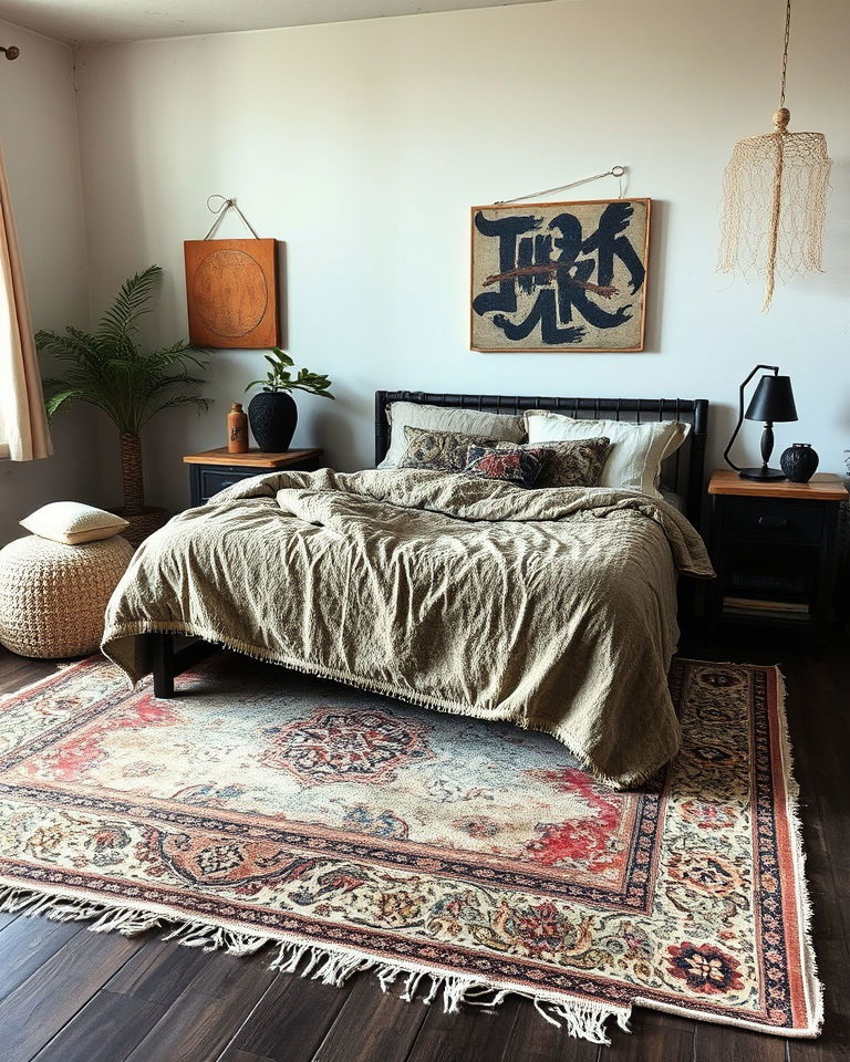 bedroom worn rug