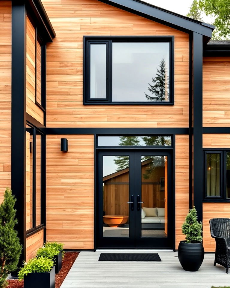 beige wood panels with black framing