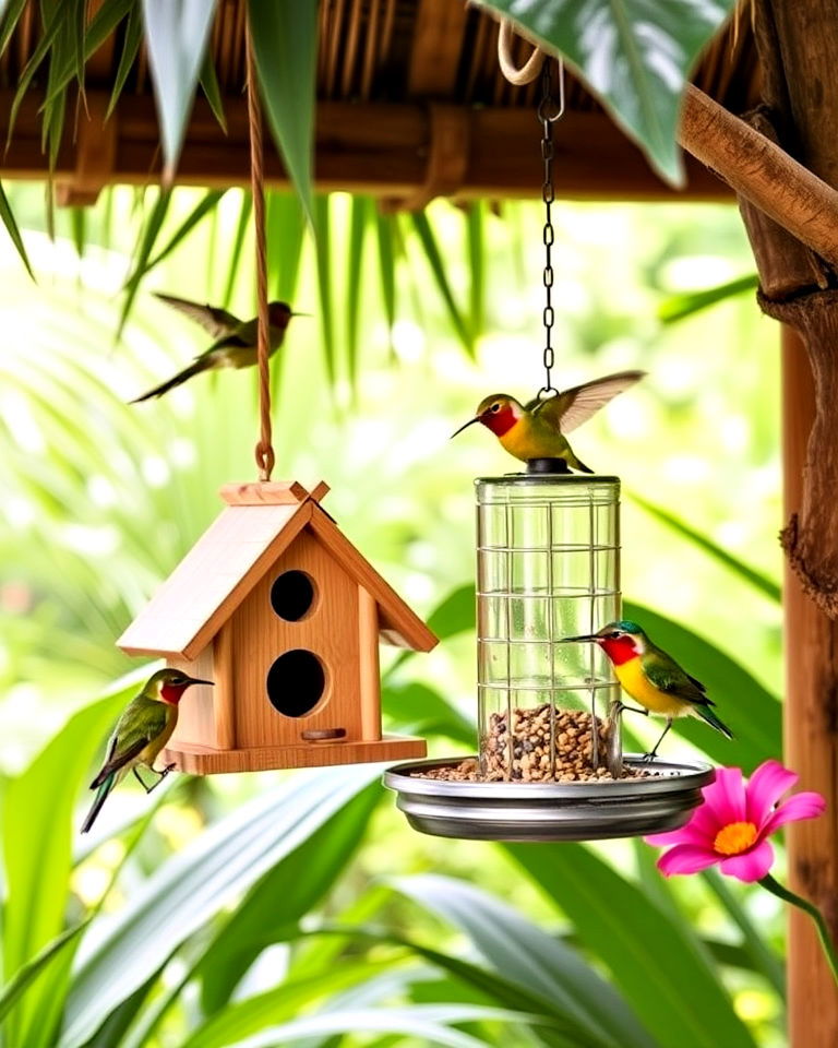 birdhouses and feeders for tropical garden