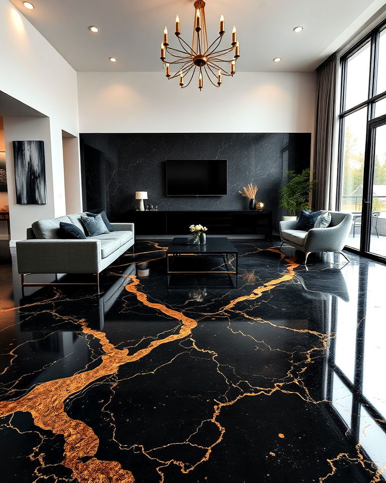 black and gold epoxy floor