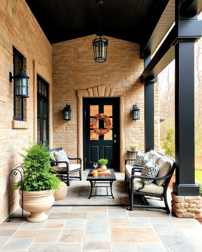 black and natural stone combination